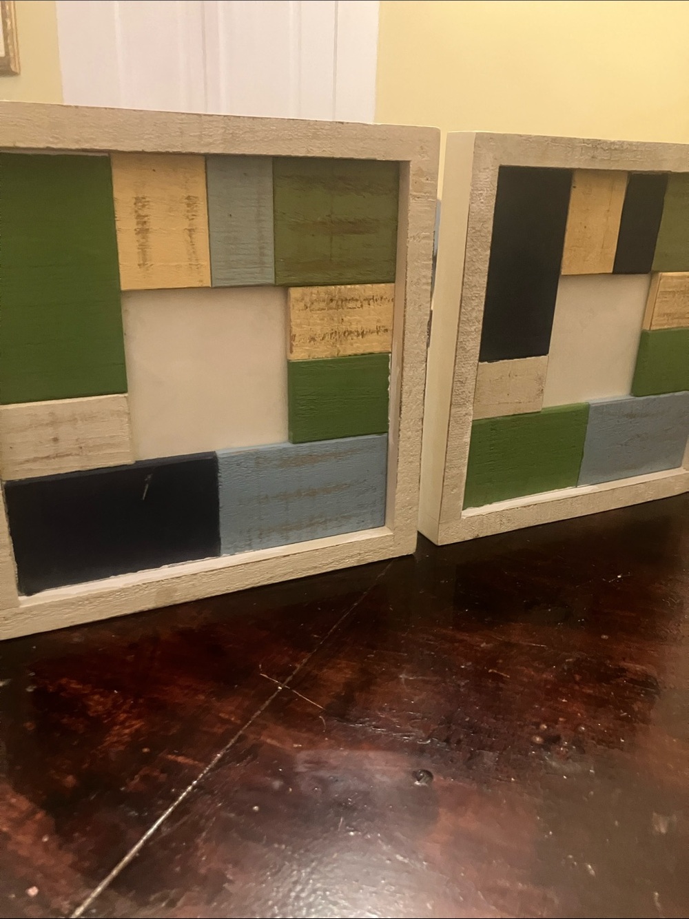 Modern Geometric Wood Wall Panel Set FRAMES in Green, Blue & Cream